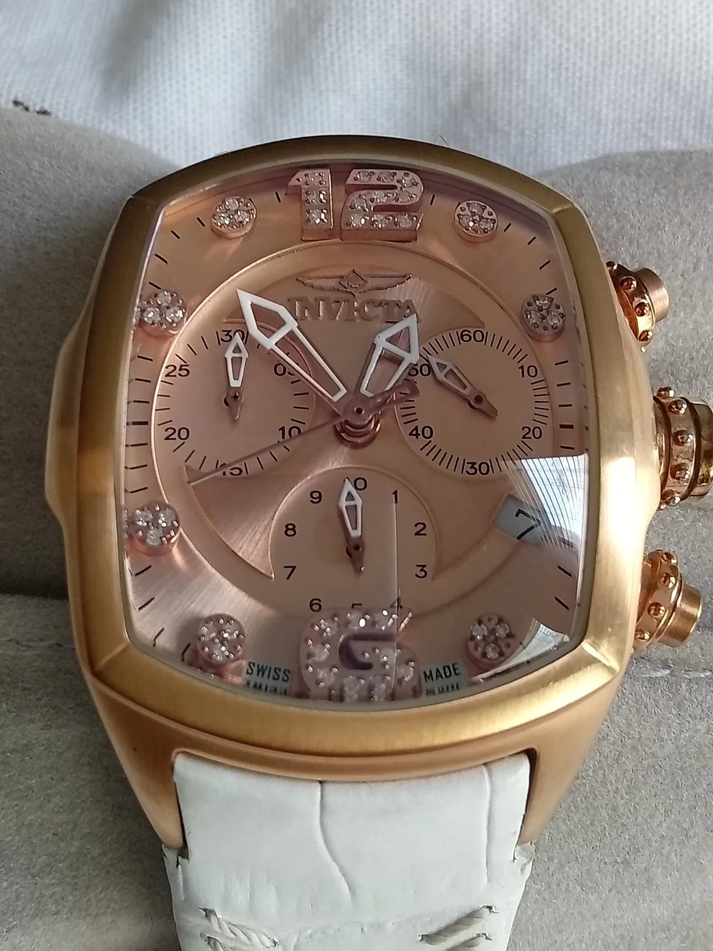 Invicta Lupah Revolution Rose Gold Chronograph Watch 6826 White Leather Strap